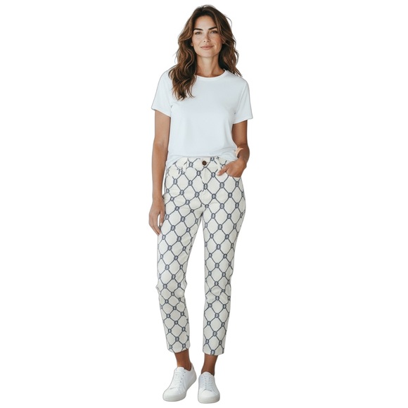 Coldwater Creek Nautical Ankle Jeans Womens Size 4 White Navy Print Straight - Picture 3 of 8